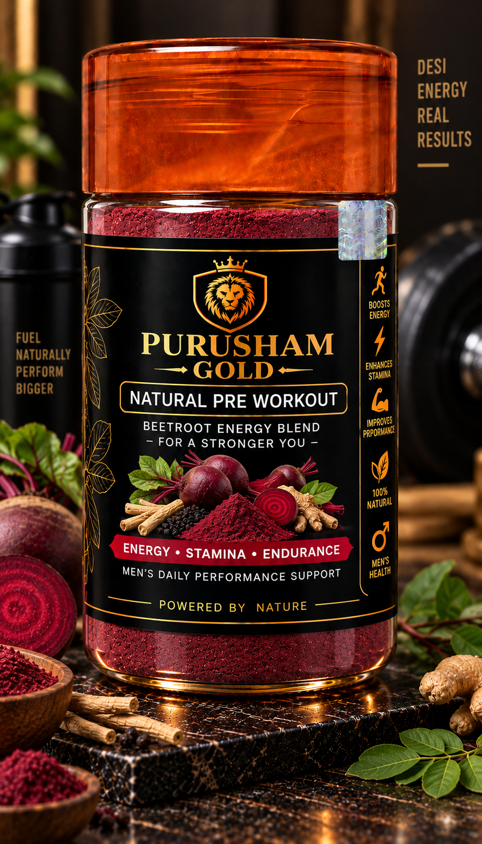 Purusham Gold Natural Pre Workout – Beetroot Energy Blend